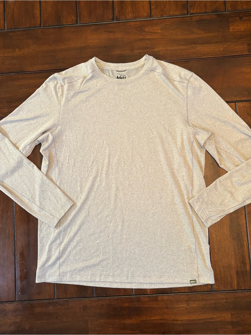 REI Men’s Long-Sleeve T-Shirt Light Gray Base Layer Stretch Comfort Size Large